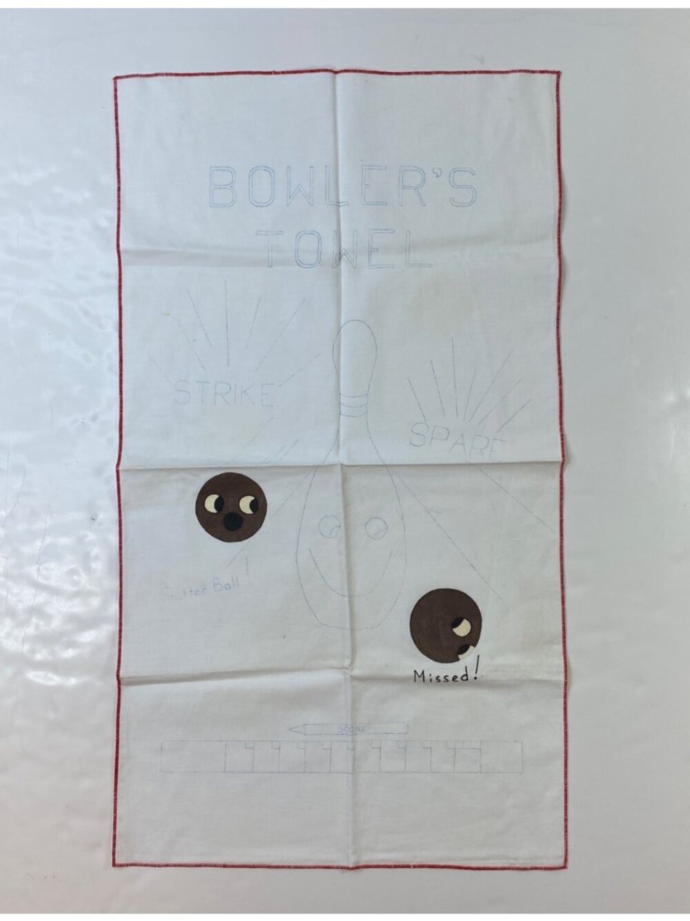 Vintage Cotton Bowlers Towel Strike Spare Graphics Gutter Ball Design Red Trim